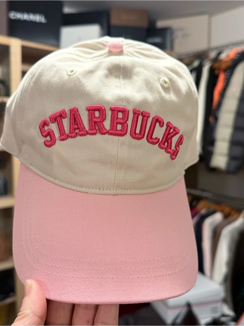 Starbucks  Pink & Cream Baseball Hat with Hot Pink Embroidery 💯 authentic